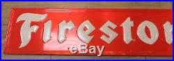 Vintage FIRESTONE Advertisement Metal Sign 13.5 x 72 by Grace Brite Sign Mfg Co