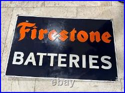 Vintage FIRESTONE BATTERIES PORCELAIN FLANGE SIGN Original Tire AC Rare Glossy