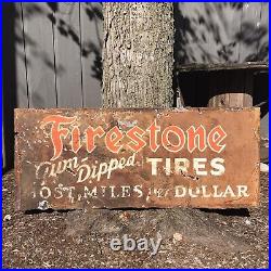 Vintage FIRESTONE Gum Dipped TIRES Porcelain Sign Gas Oil GARAGE 48 X 20 DSP