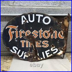 Vintage FIRESTONE TIRES Auto Supplies Porcelain Flange Sign Gas Oil