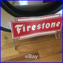 Vintage FIRESTONE TIRES Display Stand WITH ORIGINAL FIRESTONE TIRE