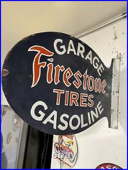 Vintage FIRESTONE TIRES GASOLINE Porcelain Flange Sign Gas Oil 24