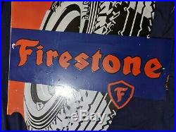Vintage FIRESTONE TIRES Porcelain Enamel Sign Tire Die Cut Double Sided Flange