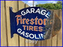 Vintage FIRESTONE TIRES Sign 23 Flange Service Station Gas Oil Auto Garage Shop