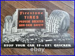 Vintage FIRESTONE TIRES large dealer sign 30s cars buses gas oil garage