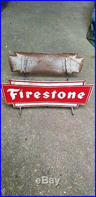 Vintage FIRESTONE sign. 1960's Tire Holder Display Stand Gas, Oil