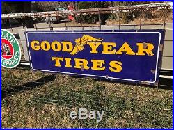 Vintage Fairly Large GoodYear GOOD YEAR TIRES Porcelain Sign 21 tall & 65 wide