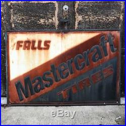 Vintage Falls Mastercraft Tires Automotive Tin Sign Embossed 29x44