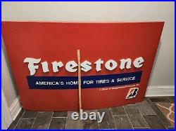 Vintage Firestone Advertising Sign Gas Oil Bridgestone Tires Service