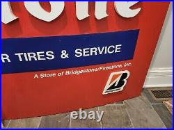 Vintage Firestone Advertising Sign Gas Oil Bridgestone Tires Service
