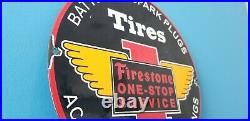 Vintage Firestone Auto Car Tires Supplies Porcelain Metal Gasoline Oil Sign