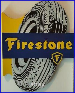 Vintage Firestone Double Sided Flange Porcelain Enamel Sign