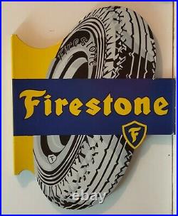 Vintage Firestone Double Sided Flange Porcelain Enamel Sign