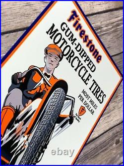 Vintage Firestone Gum-dipped Motorcycle Tires 12 X 8 Metal Gas Oil Garage Sign