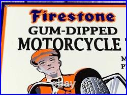 Vintage Firestone Gum-dipped Motorcycle Tires 12 X 8 Metal Gas Oil Garage Sign