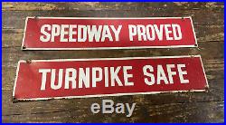 Vintage Firestone Hanging Metal Signs Speedway Proved Turnpike Safe