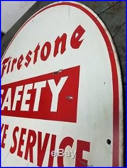Vintage Firestone Masonite Safety Brake Service Sign Tire Gasoline Oil 28 x 24