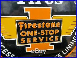 Vintage Firestone Porcelain 1962 Sign Tires Spark Plugs Batteries Brakes Parts