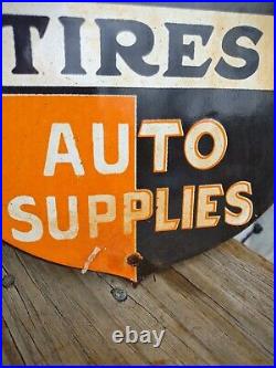 Vintage Firestone Porcelain Gas Automobile & Motorcycle Tires Tubes Service Sign