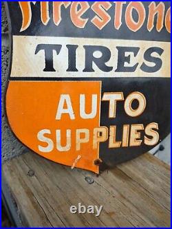 Vintage Firestone Porcelain Gas Automobile & Motorcycle Tires Tubes Service Sign