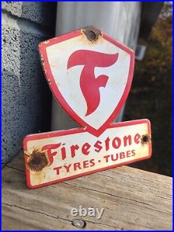 Vintage Firestone Porcelain Gas Station Service Tires, Tubes Service Sign