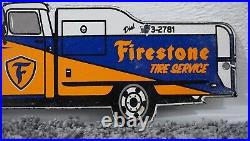 Vintage Firestone Porcelain Metal Sign Gas Motor Oil Service Station Pump Rare