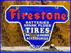 Vintage Firestone Porcelain Sign Battery Spark Plug Brakes Auto Tire Truck Parts