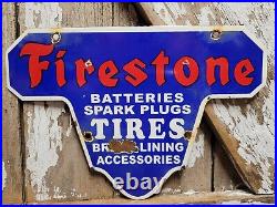 Vintage Firestone Porcelain Sign Battery Spark Plug Brakes Auto Tire Truck Parts