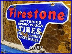 Vintage Firestone Porcelain Sign Battery Spark Plug Brakes Auto Tire Truck Parts