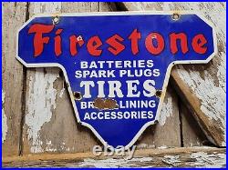 Vintage Firestone Porcelain Sign Battery Spark Plug Brakes Auto Tire Truck Parts