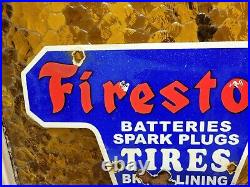 Vintage Firestone Porcelain Sign Battery Spark Plug Brakes Auto Tire Truck Parts