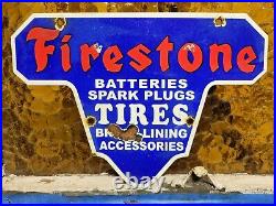 Vintage Firestone Porcelain Sign Battery Spark Plug Brakes Auto Tire Truck Parts