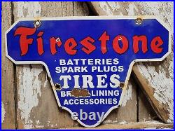 Vintage Firestone Porcelain Sign Battery Spark Plug Brakes Auto Tire Truck Parts