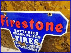 Vintage Firestone Porcelain Sign Battery Spark Plug Brakes Auto Tire Truck Parts