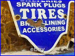 Vintage Firestone Porcelain Sign Battery Spark Plug Brakes Auto Tire Truck Parts