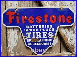 Vintage Firestone Porcelain Sign Battery Spark Plug Brakes Auto Tire Truck Parts