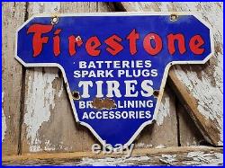 Vintage Firestone Porcelain Sign Battery Spark Plug Brakes Auto Tire Truck Parts