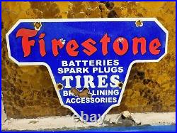 Vintage Firestone Porcelain Sign Battery Spark Plug Brakes Auto Tire Truck Parts