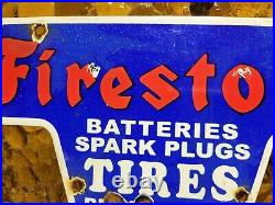 Vintage Firestone Porcelain Sign Battery Spark Plug Brakes Auto Tire Truck Parts