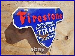 Vintage Firestone Porcelain Sign Gas Oil Battery Spark Plug Brakes Auto Parts