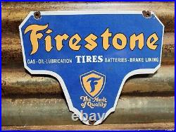 Vintage Firestone Porcelain Sign Gas Oil Lubricants Brakes Auto Tire Car Parts