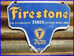 Vintage Firestone Porcelain Sign Gas Oil Lubricants Brakes Auto Tire Car Parts