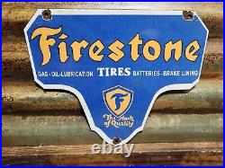 Vintage Firestone Porcelain Sign Gas Oil Lubricants Brakes Auto Tire Car Parts