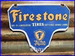 Vintage Firestone Porcelain Sign Gas Oil Lubricants Brakes Auto Tire Car Parts