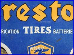 Vintage Firestone Porcelain Sign Gas Oil Lubricants Brakes Auto Tire Car Parts