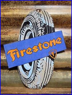 Vintage Firestone Porcelain Sign Old Automobile Tire Manufacturer Car Parts Sign