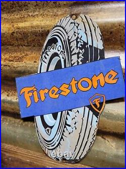 Vintage Firestone Porcelain Sign Old Automobile Tire Manufacturer Car Parts Sign