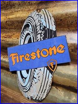 Vintage Firestone Porcelain Sign Old Automobile Tire Manufacturer Car Parts Sign