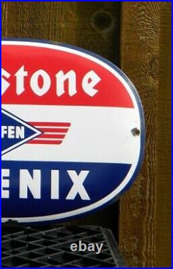 Vintage Firestone Porcelain Sign Reifen Phoenix Racing Tires Indy500 Advertising