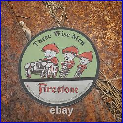 Vintage Firestone Red Sidewall Black Tread Tires Porcelain Gas Oil 4.5 Sign